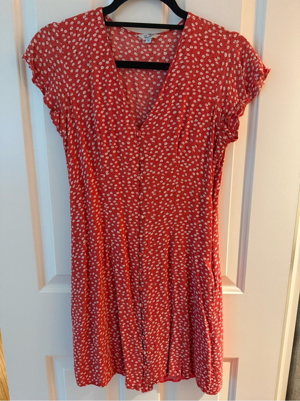 Rails Red Floral Short Sleeve V-Neck Dress